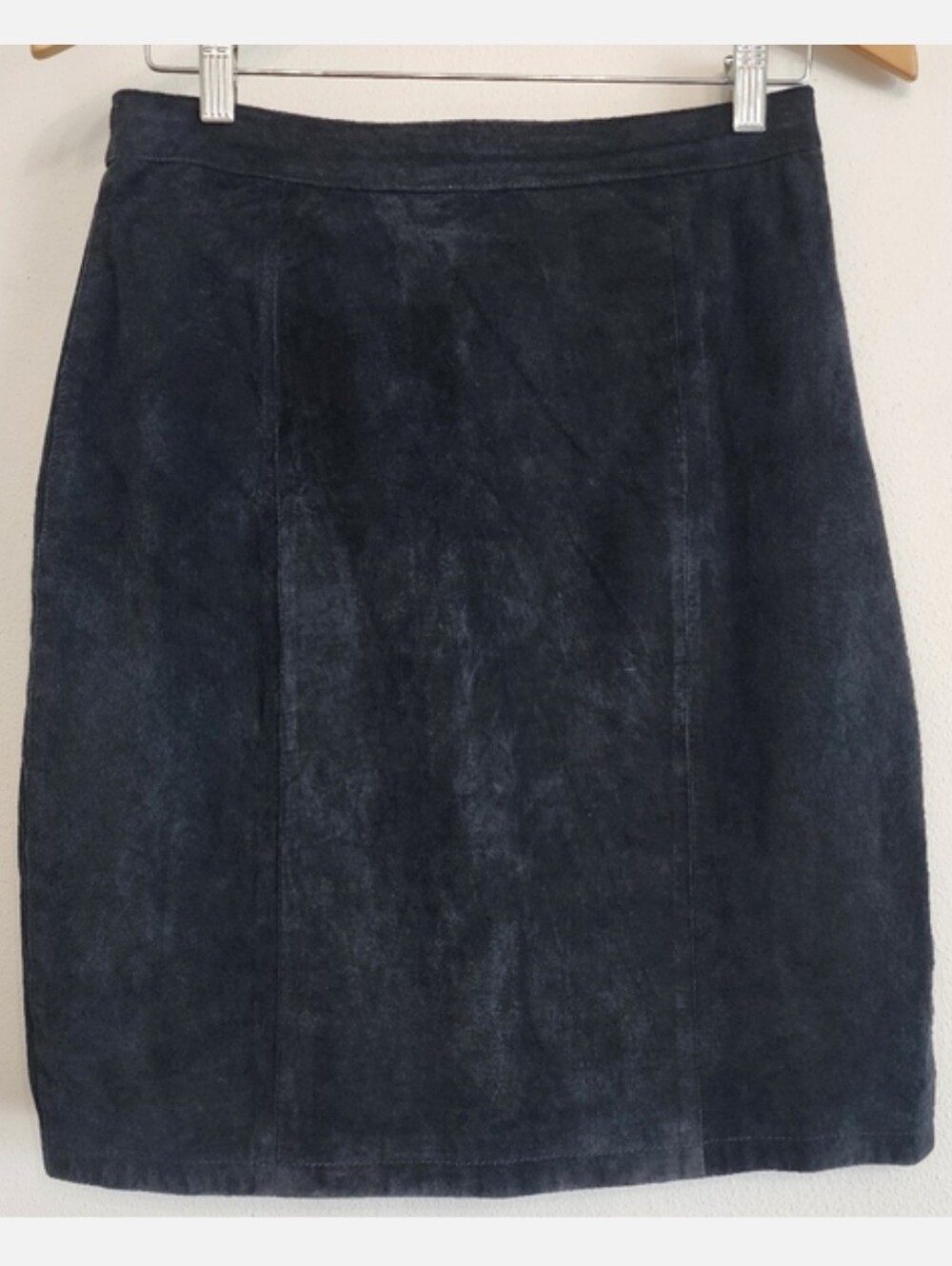 Vintage Black Suede Genuine Leather Pencil Skirt Back Slit 12 Cayenne Leather - Picture 2 of 10